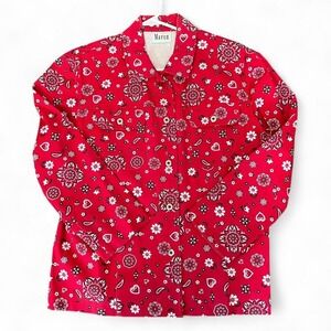 True Vintage Maren Red white paisley bandana button-up jacket size L made in USA